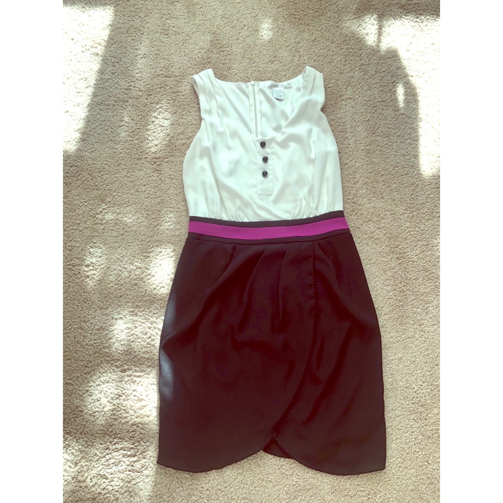 White and black tulip skirt dress.